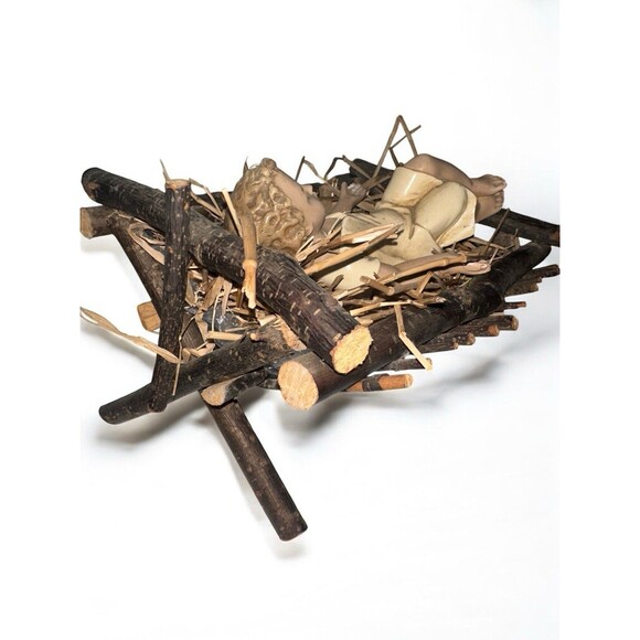 Antique Infant Jesus 1900s Real Wood Manger Nativity Baby Religious Decor - Picture 4 of 16